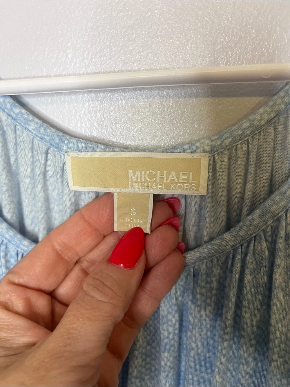 Michael Kors Light Blue Pleated Scoop Neck Blouse